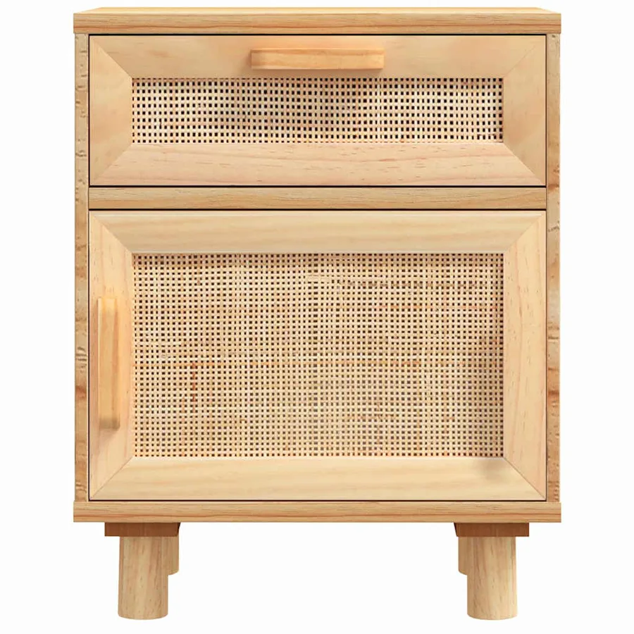 Tables de chevet 2 pcs Marron Bois pin massif et rotin naturel - 7