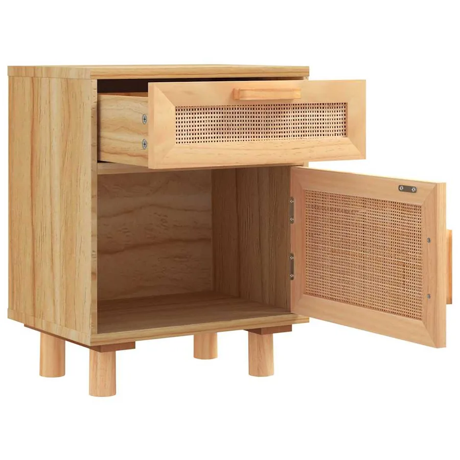 Tables de chevet 2 pcs Marron Bois pin massif et rotin naturel - 8