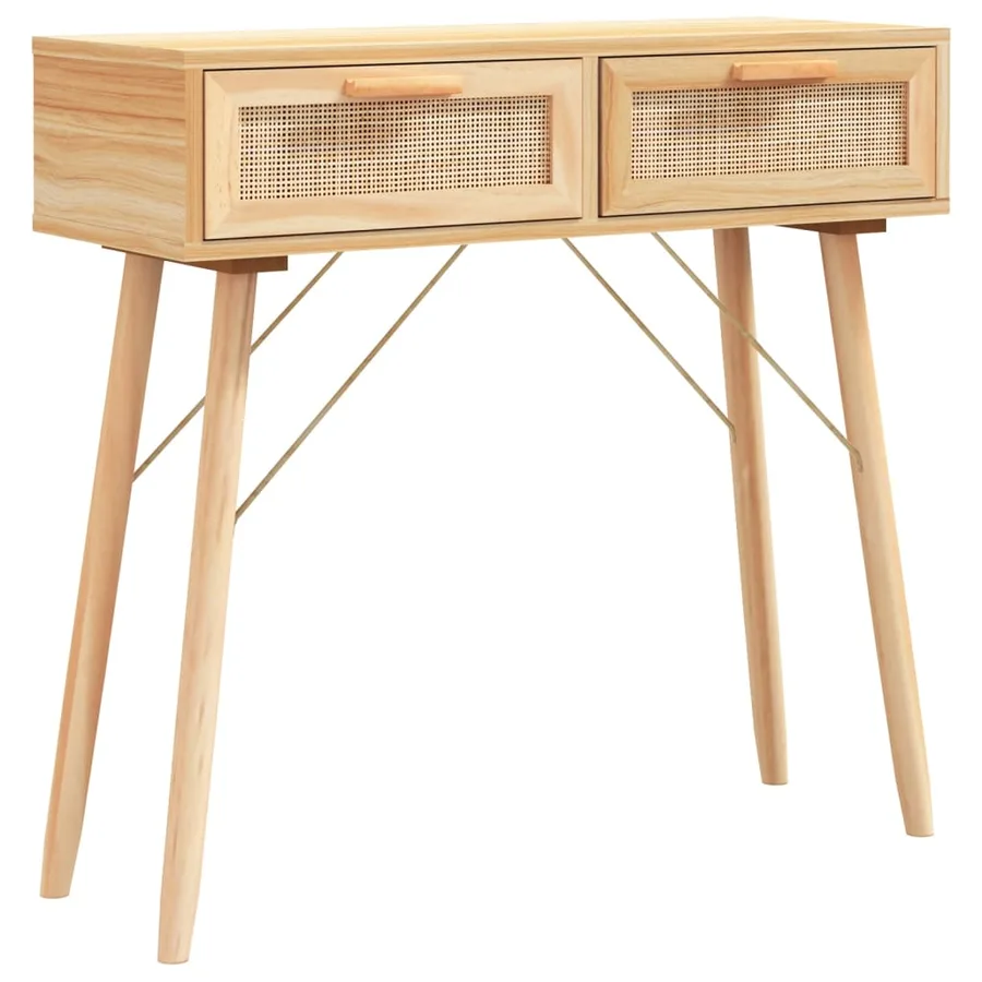 Table console Marron 80x30x75 cm Bois massif pin /rotin naturel - 2