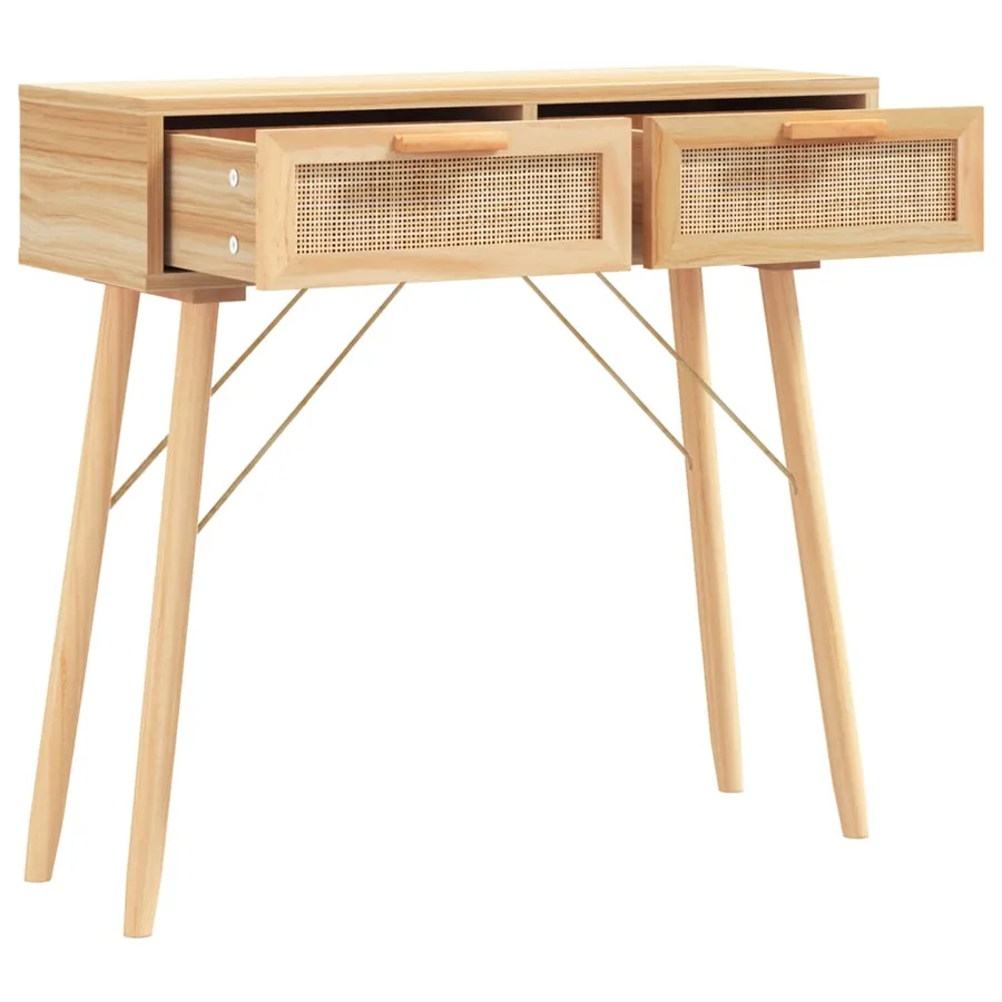 Table console Marron 80x30x75 cm Bois massif pin /rotin naturel - 3