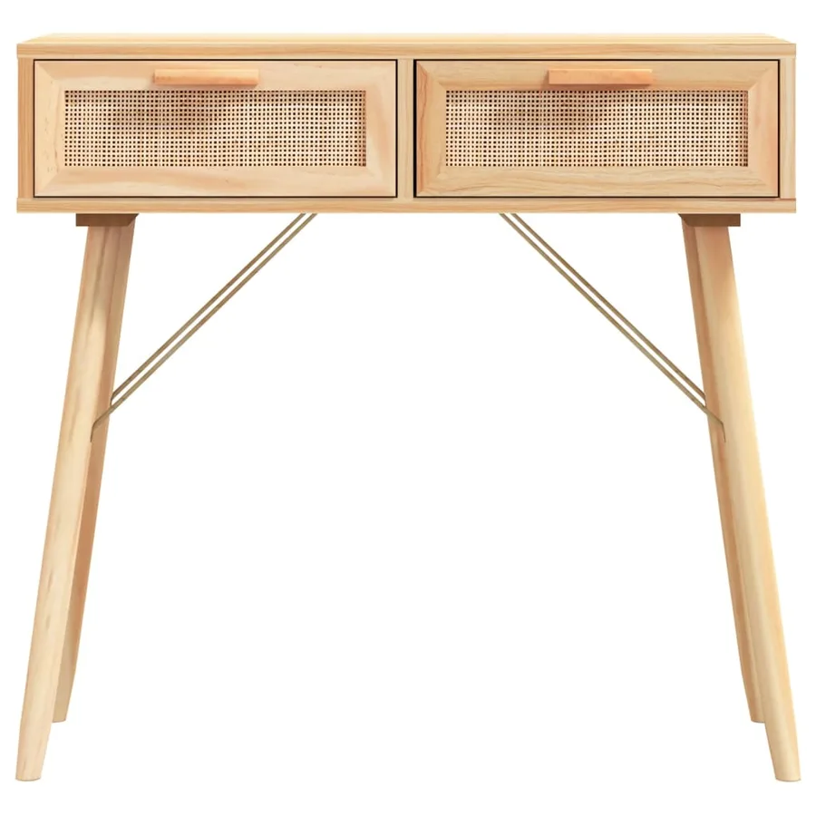 Table console Marron 80x30x75 cm Bois massif pin /rotin naturel - 4