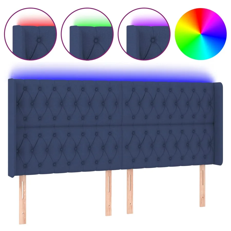 Tête de lit à LED Bleu 203x16x118/128 cm Tissu - 2