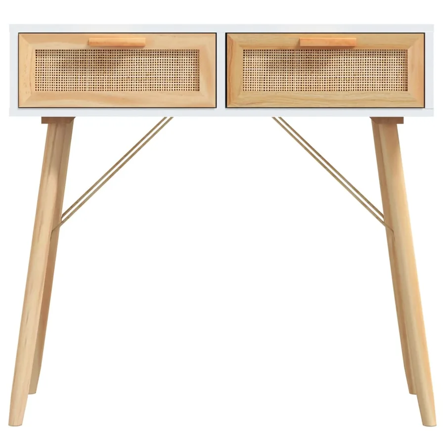 Table console Blanc 80x30x75 cm Bois massif pin /rotin naturel - 4