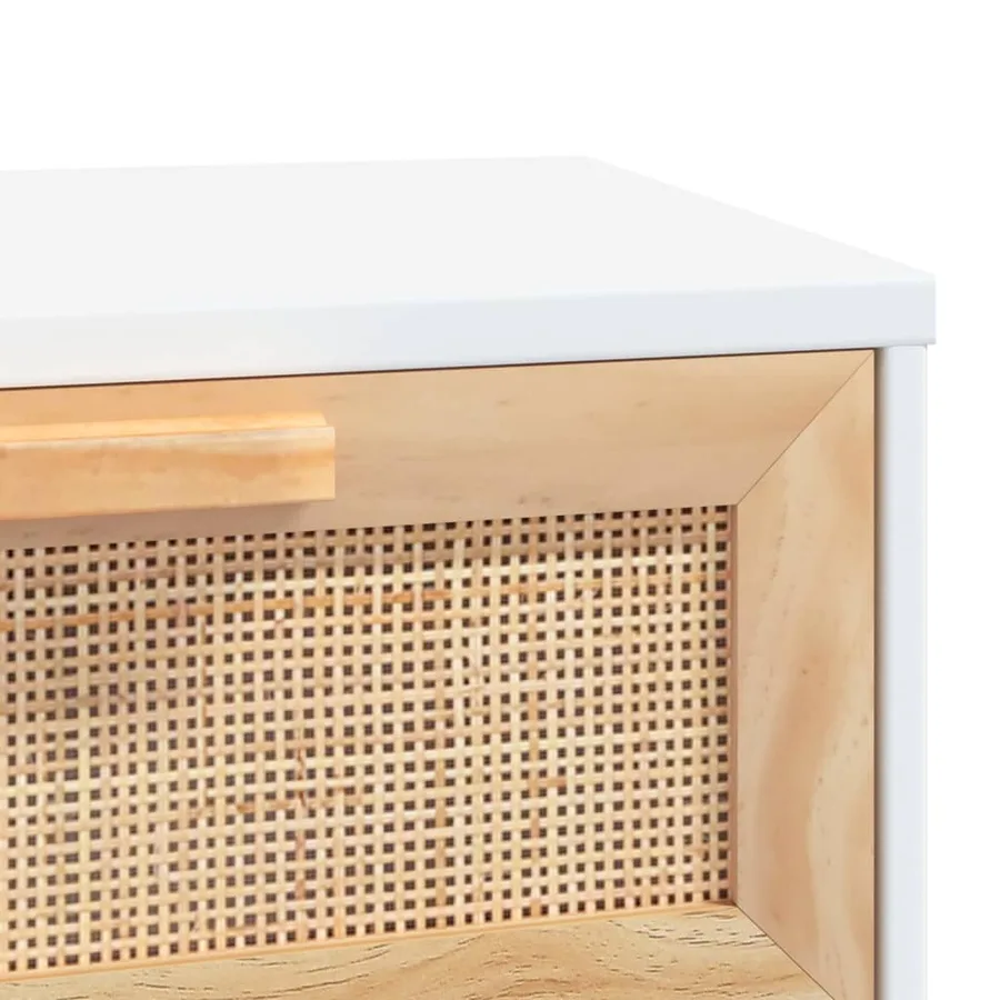Table console Blanc 80x30x75 cm Bois massif pin /rotin naturel - 6