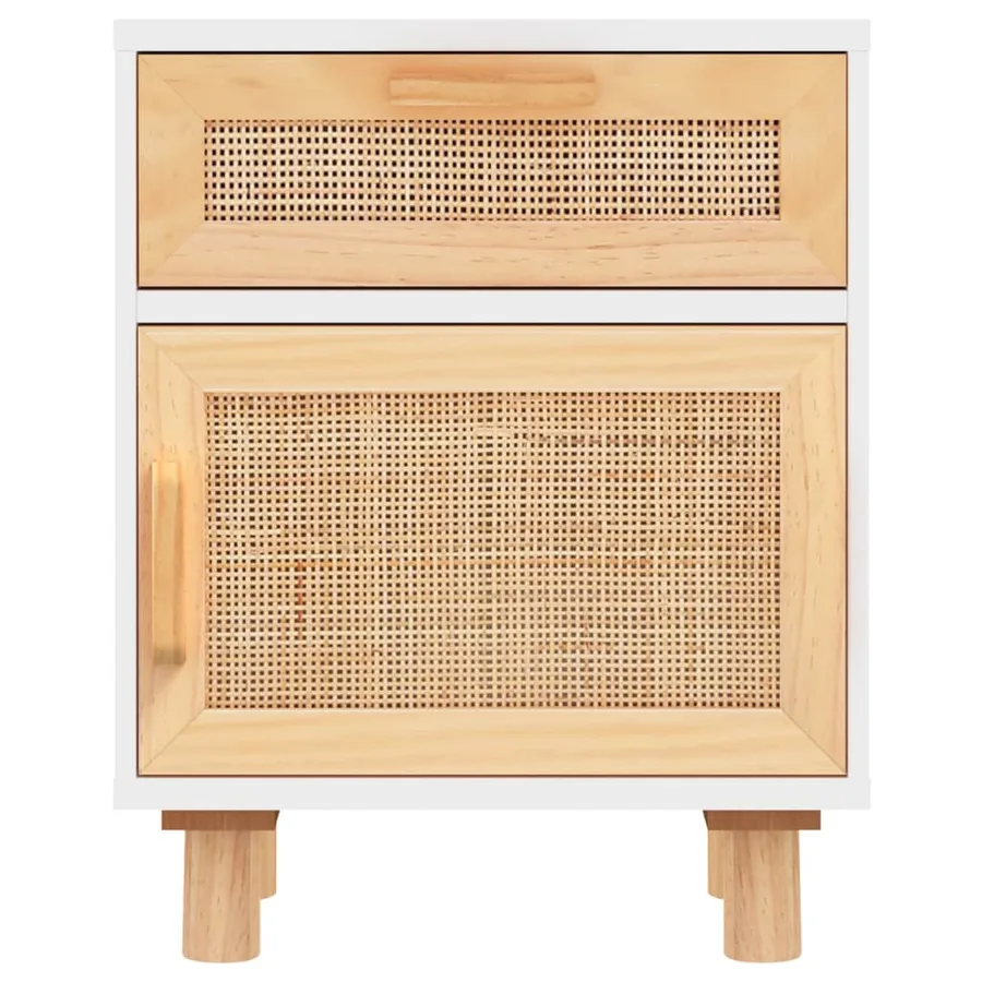 Tables de chevet 2pcs Blanc Bois de pin massif et rotin naturel - 5