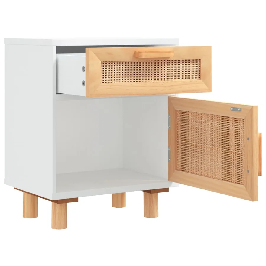 Tables de chevet 2pcs Blanc Bois de pin massif et rotin naturel - 6