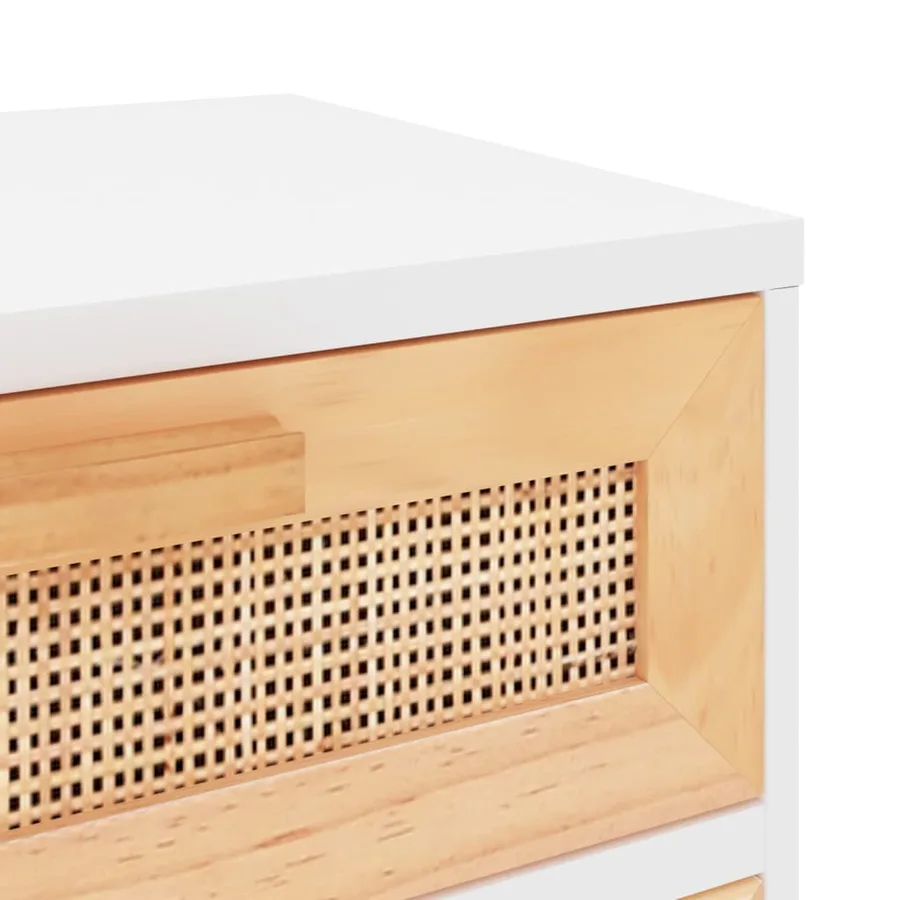 Tables de chevet 2pcs Blanc Bois de pin massif et rotin naturel - 8