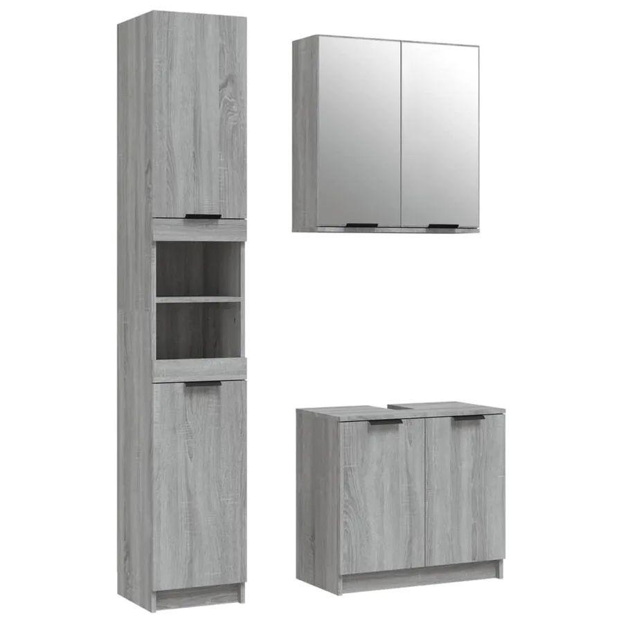 Ensemble d'armoires de salle de bain 3 pcs sonoma gris - 2