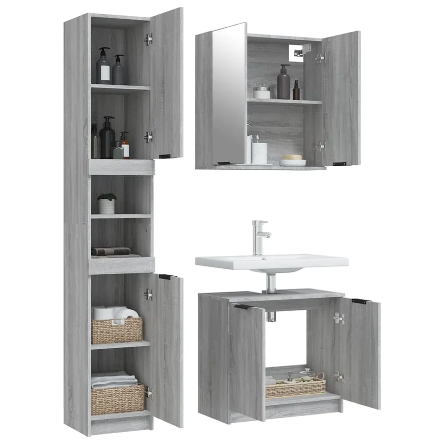 Ensemble d'armoires de salle de bain 3 pcs sonoma gris - 4