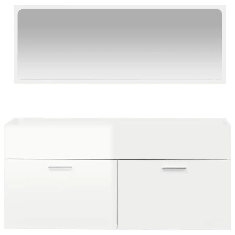 Armoire de bain avec miroir blanc brillant bois d'ingénierie - 5