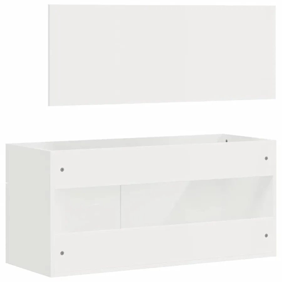 Armoire de bain avec miroir blanc brillant bois d'ingénierie - 7