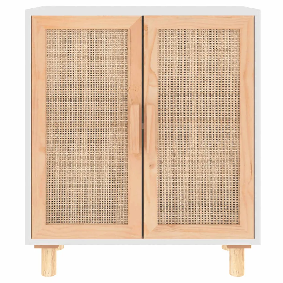 Buffet Blanc 60x30x70 cm Bois de pin massif et rotin naturel - 4