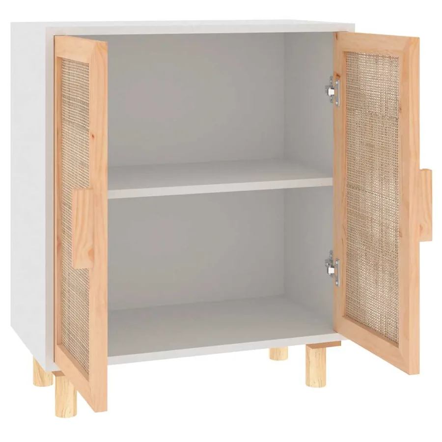 Buffet Blanc 60x30x70 cm Bois de pin massif et rotin naturel - 5