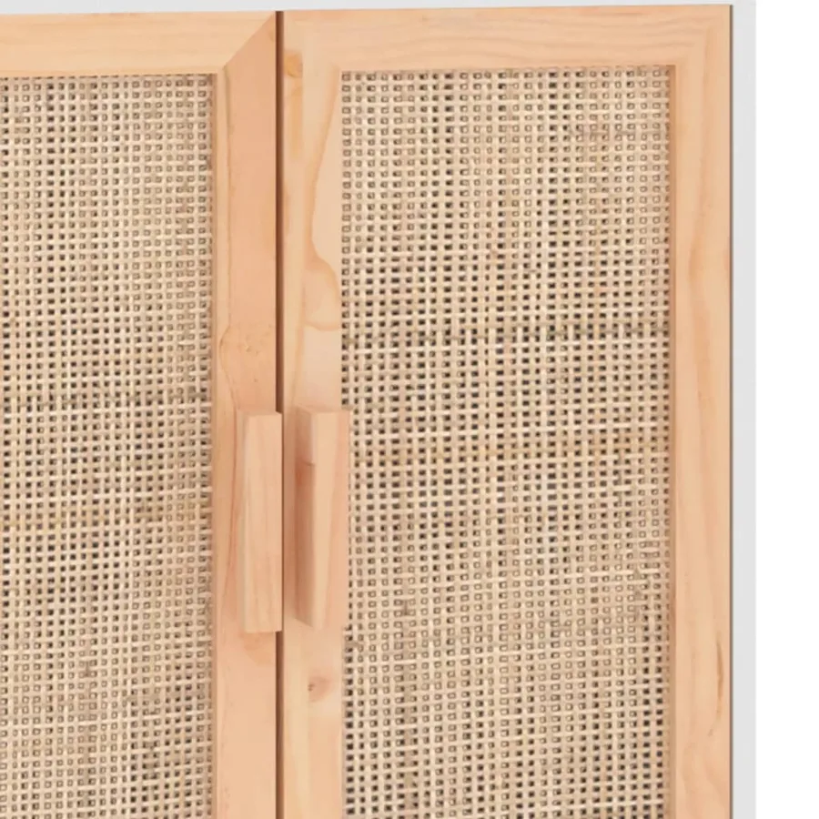 Buffet Blanc 60x30x70 cm Bois de pin massif et rotin naturel - 7