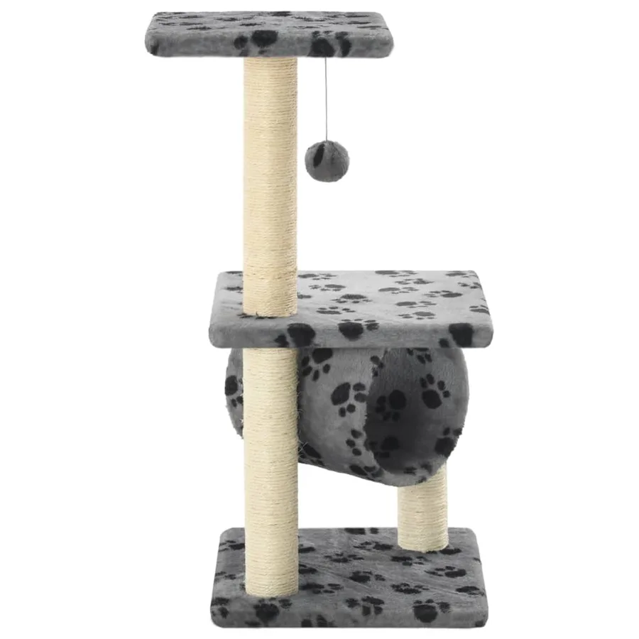 Arbre à chat avec griffoirs en sisal 65 cm Gris Motif de pattes - 3