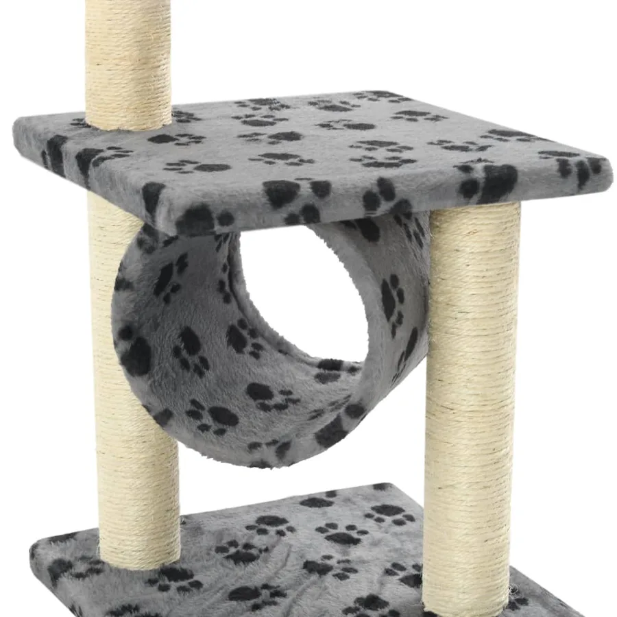 Arbre à chat avec griffoirs en sisal 65 cm Gris Motif de pattes - 5