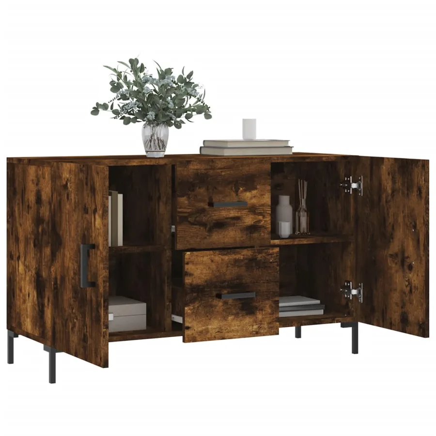 Buffet chêne fumé 100x36x60 cm bois d'ingénierie - 4
