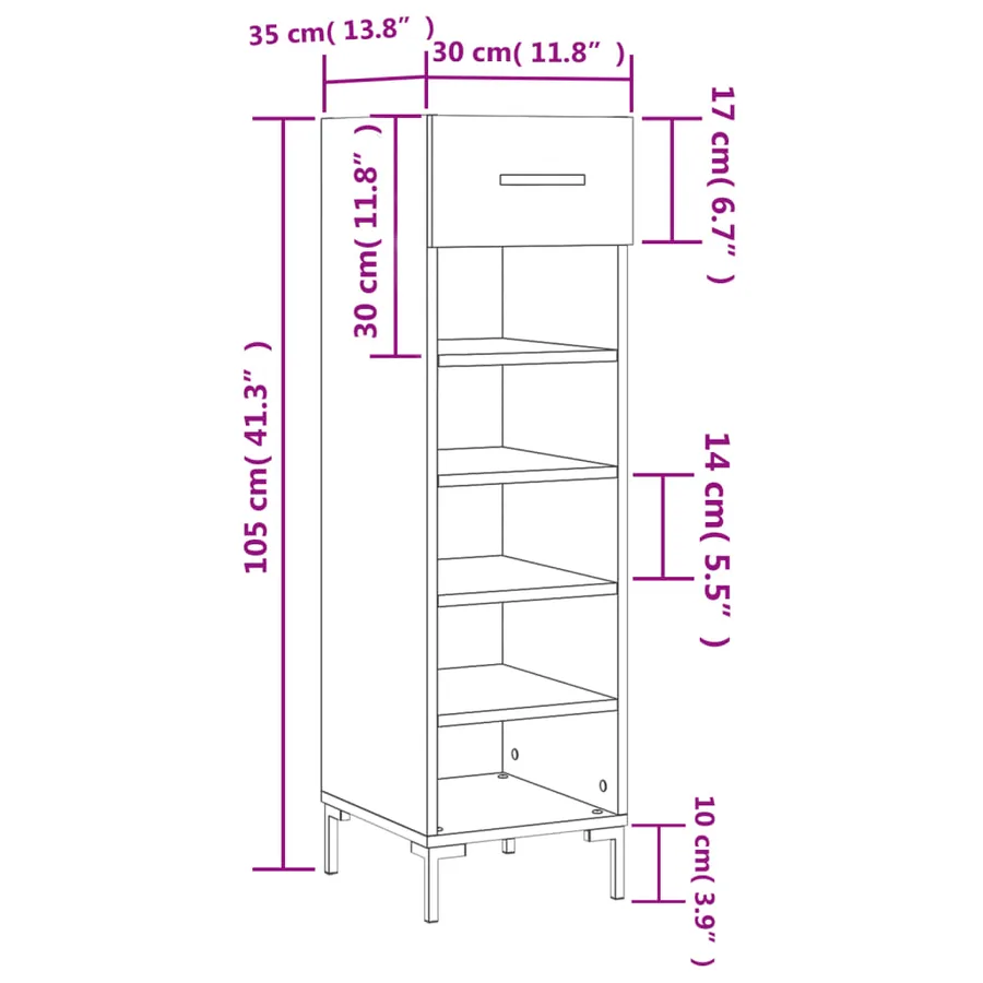 Armoire à chaussures gris béton 30x35x105 cm bois d'ingénierie - 12