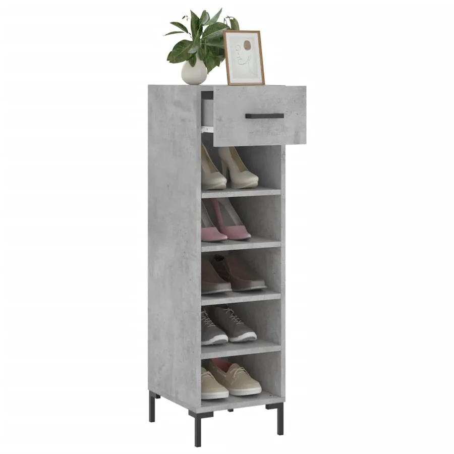 Armoire à chaussures gris béton 30x35x105 cm bois d'ingénierie - 4