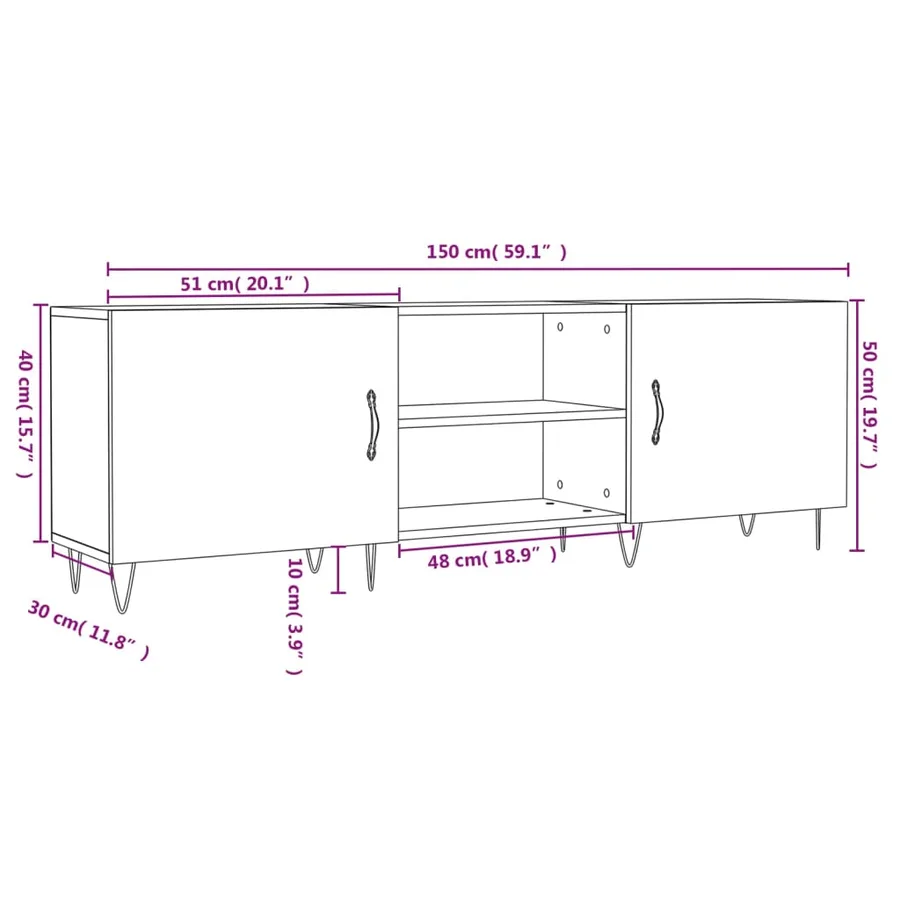 Meuble TV chêne sonoma 150x30x50 cm bois d'ingénierie - 12