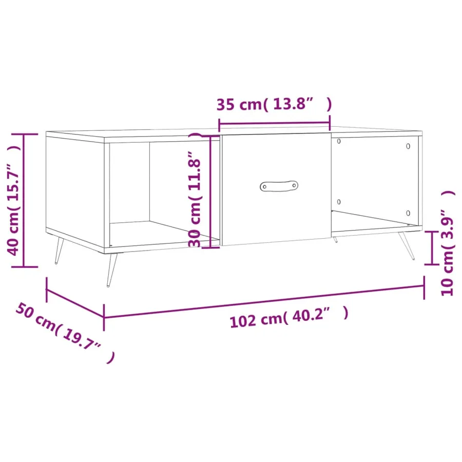 Table basse blanc 102x50x40 cm bois d'ingénierie - 13