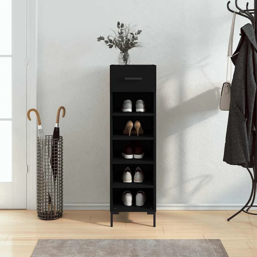 Armoire à chaussures noir 30x35x105 cm bois d'ingénierie
