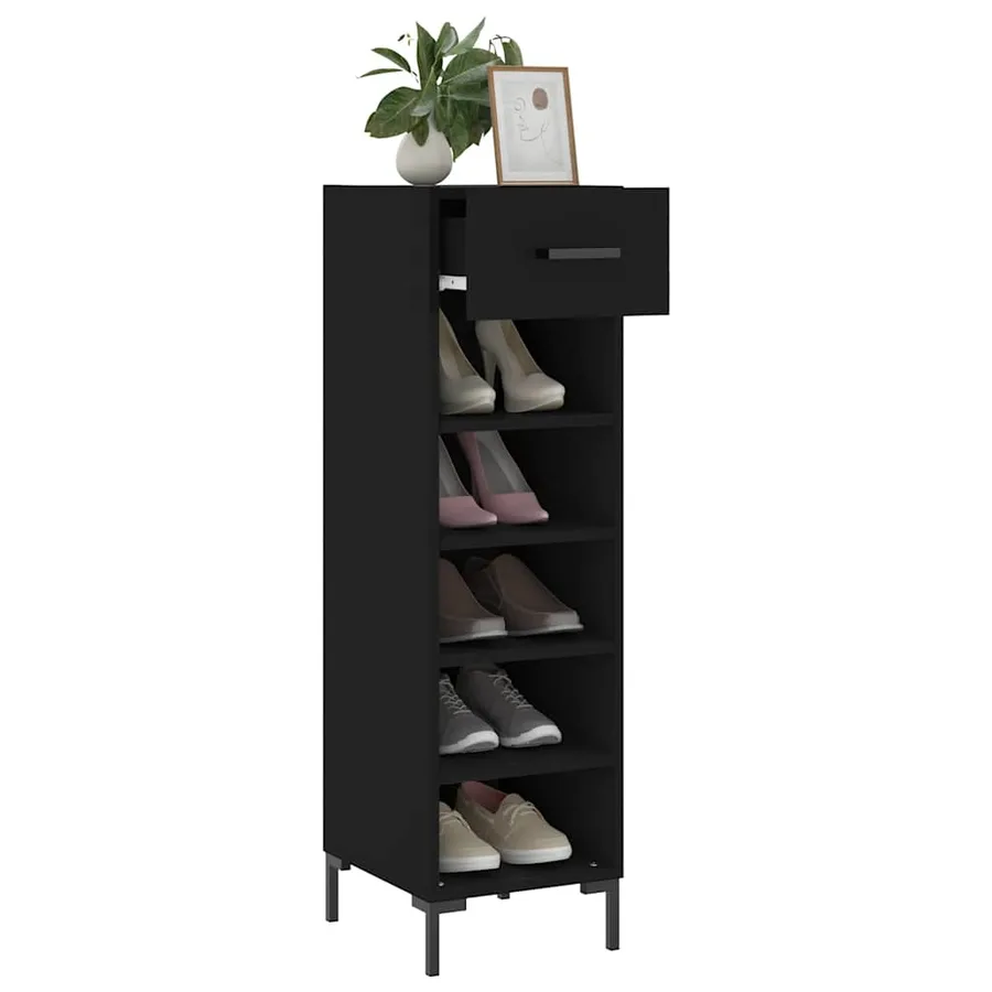 Armoire à chaussures noir 30x35x105 cm bois d'ingénierie - 4
