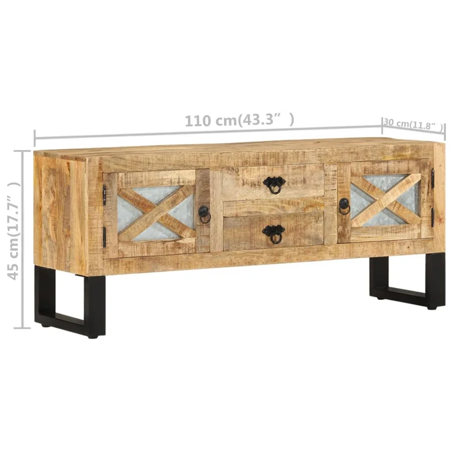 Meuble TV 110x30x45 cm Bois de manguier brut - 10