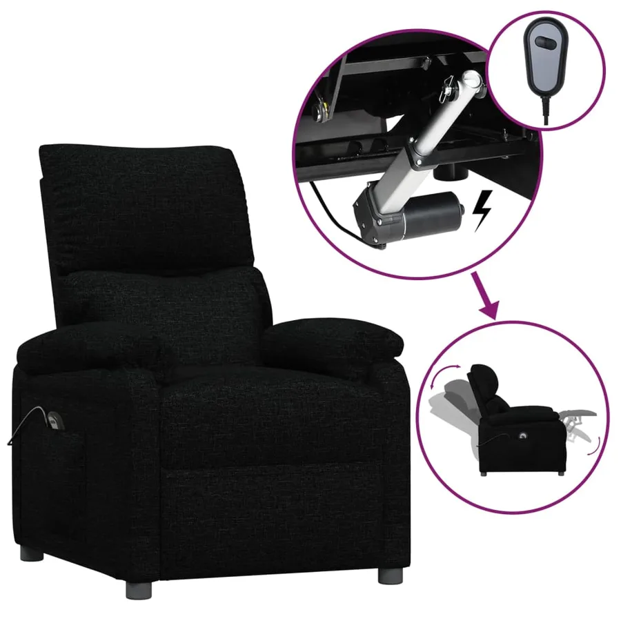 Fauteuil inclinable électrique Noir Tissu - 2