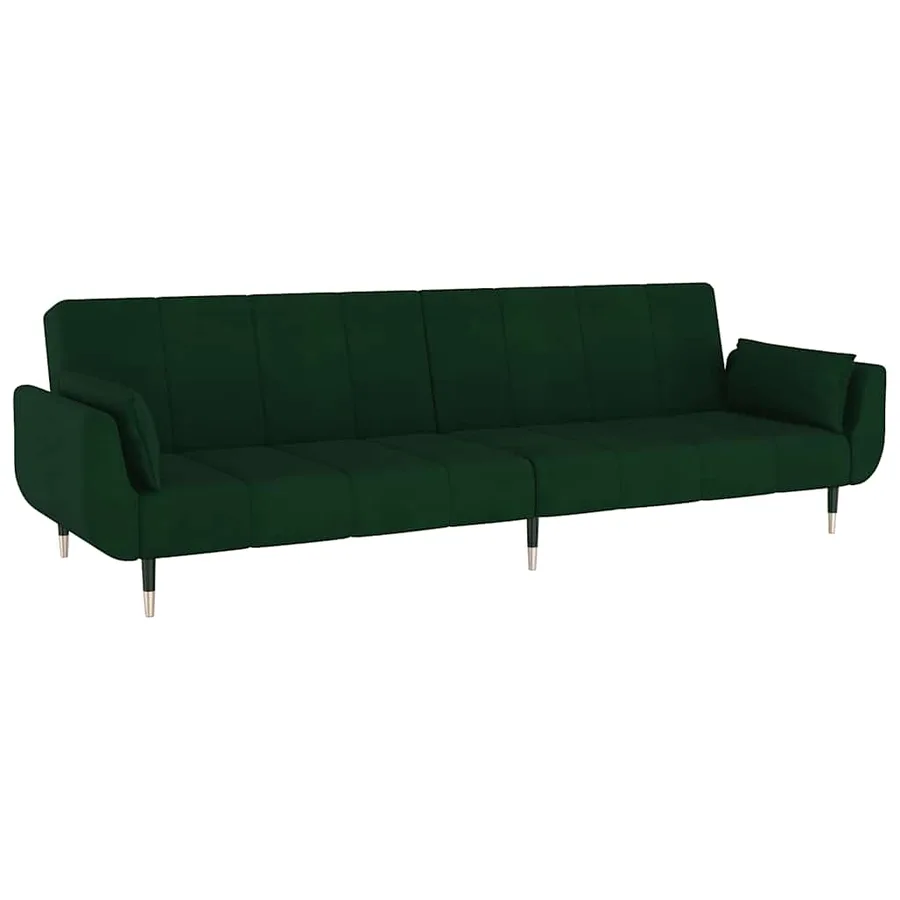 Canapé-lit à 2 places avec deux oreillers Vert foncé Velours - 4