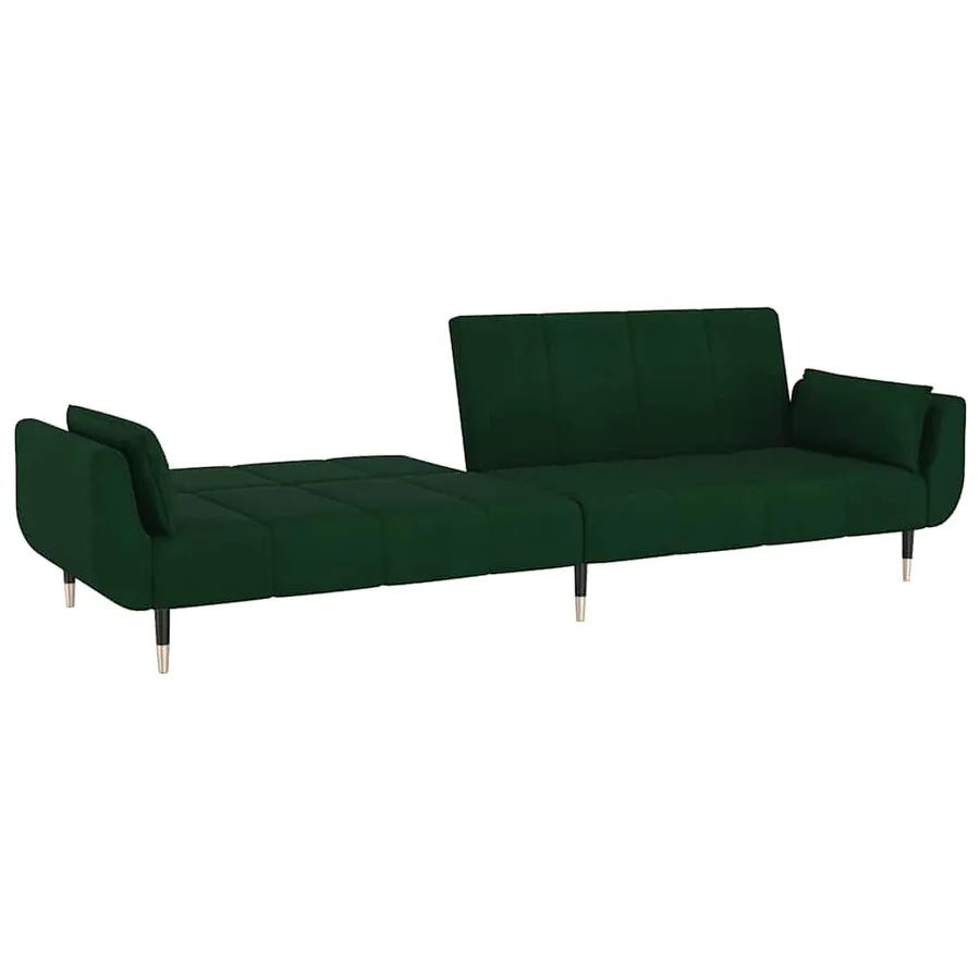 Canapé-lit à 2 places avec deux oreillers Vert foncé Velours - 6