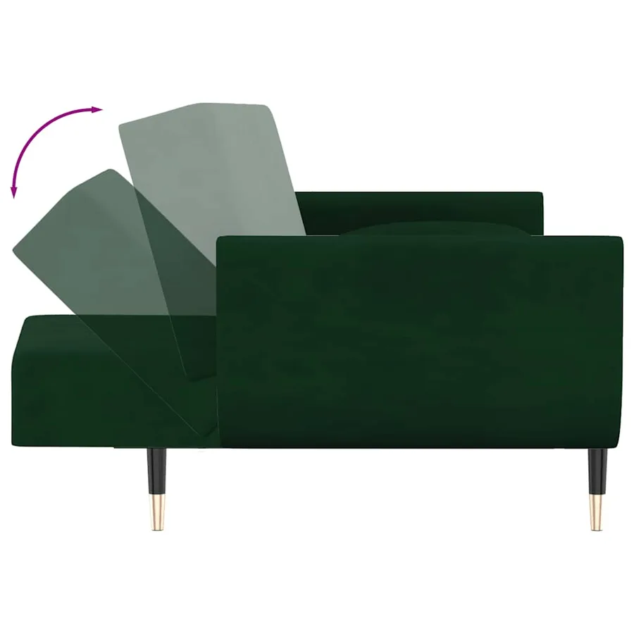 Canapé-lit à 2 places avec deux oreillers Vert foncé Velours - 9