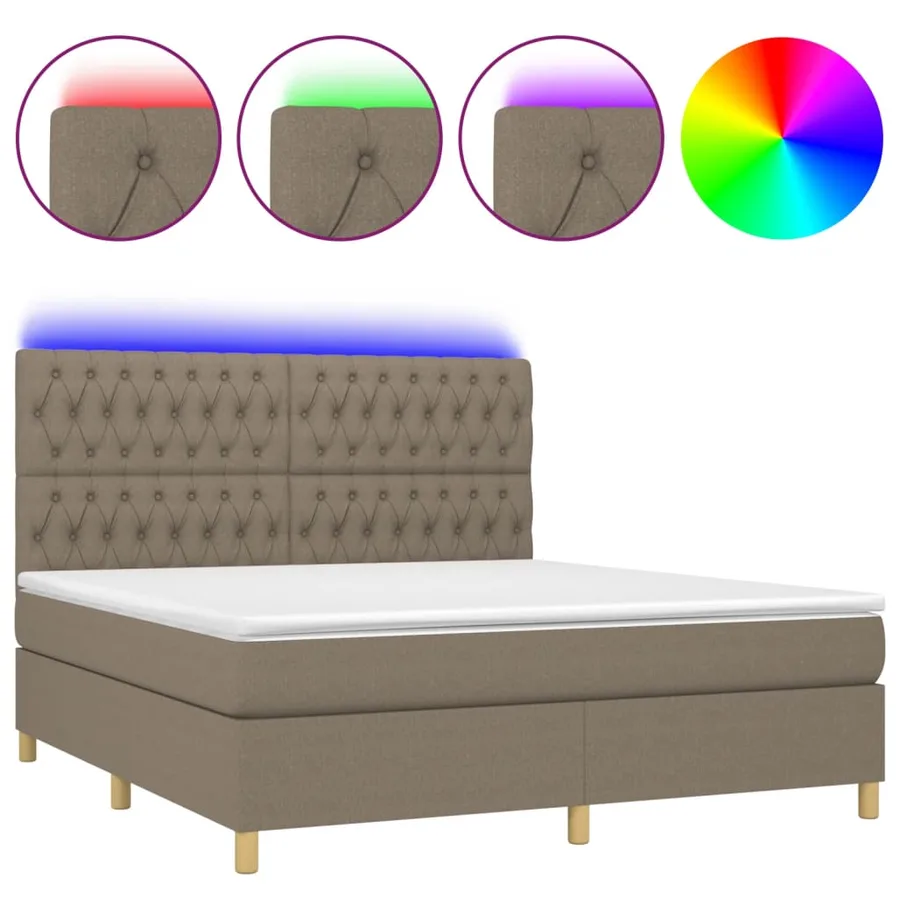 Sommier à lattes de lit et matelas et LED Taupe 160x200cm Tissu - 2