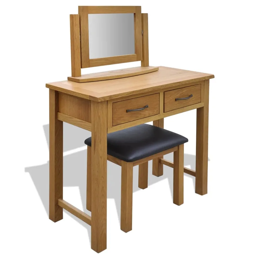 Coiffeuse avec tabouret Bois de chêne massif