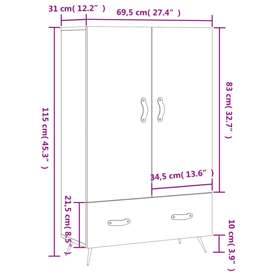 Buffet haut blanc 69,5x31x115 cm bois d'ingénierie - 13