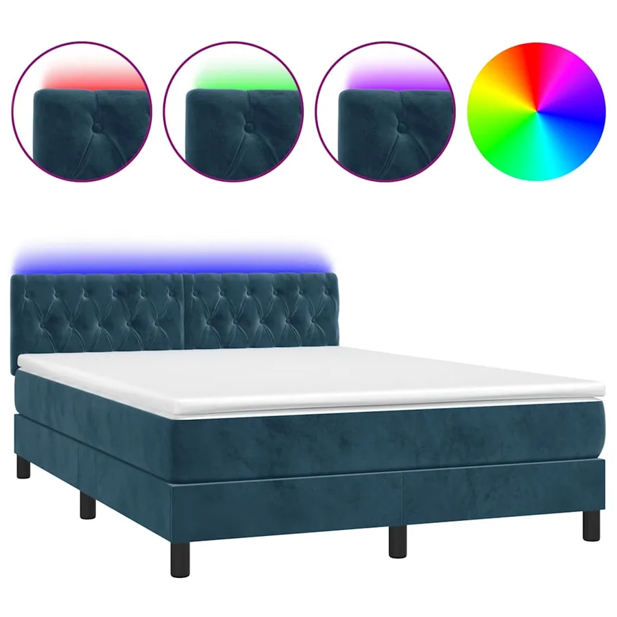 Sommier à lattes de lit avec matelas LED Bleu foncé 140x190 cm - 2