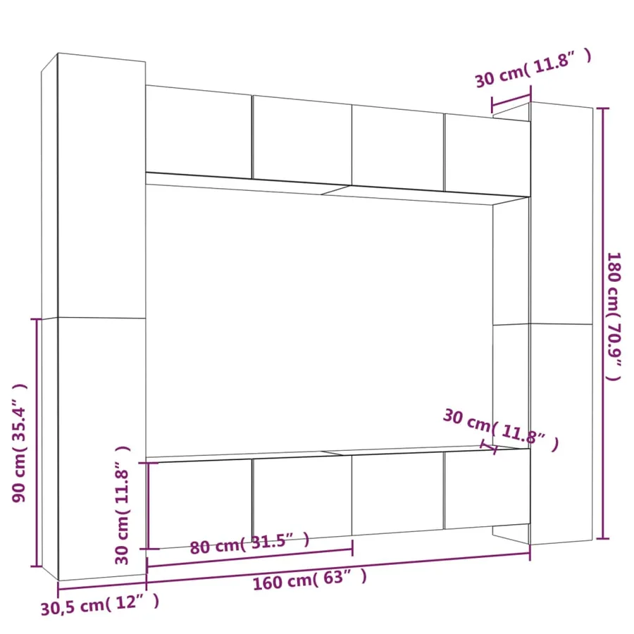 Ensemble de meubles TV 8 pcs Blanc Bois d'ingénierie - 11