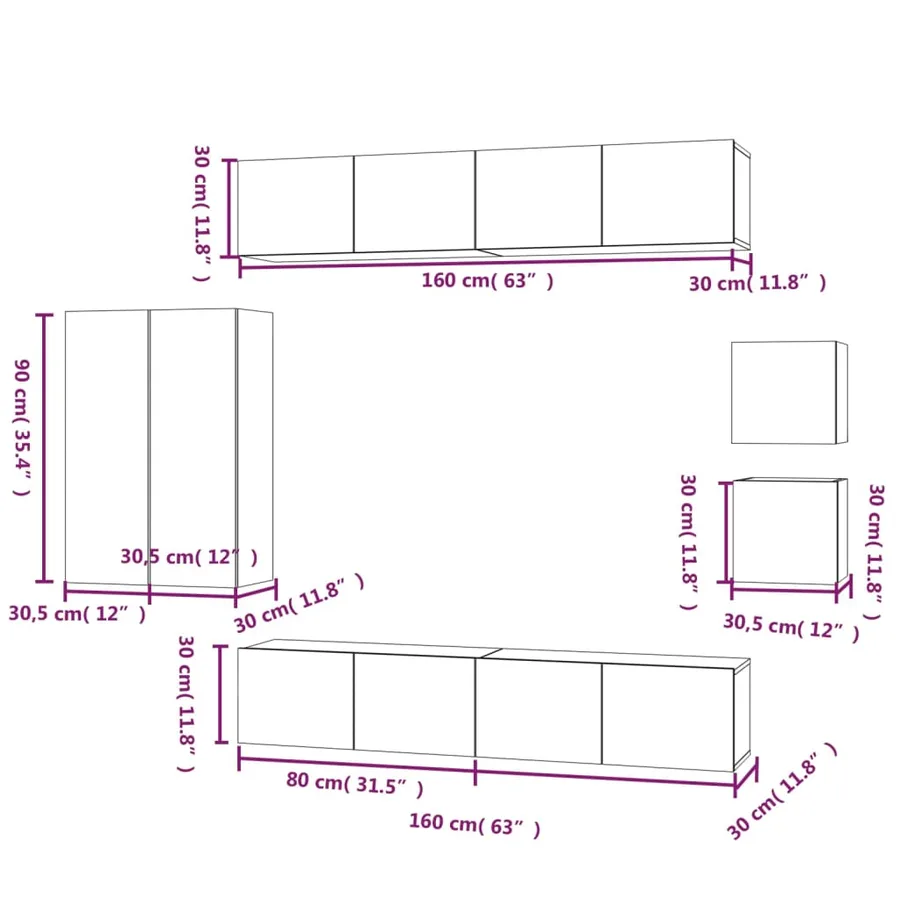 Ensemble de meubles TV 8 pcs Blanc Bois d'ingénierie - 10