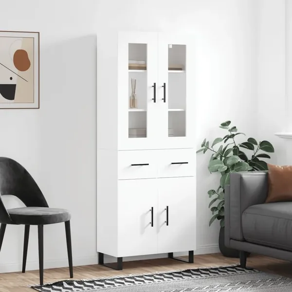 Buffet haut Blanc 69,5x34x180 cm Bois d'ingénierie