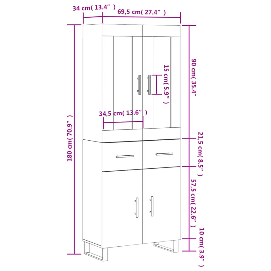 Buffet haut Blanc 69,5x34x180 cm Bois d'ingénierie - 14