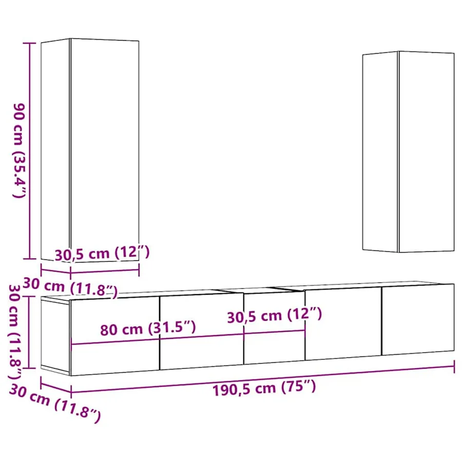 Ensemble de meubles TV 5 pcs Blanc Bois d'ingénierie - 18