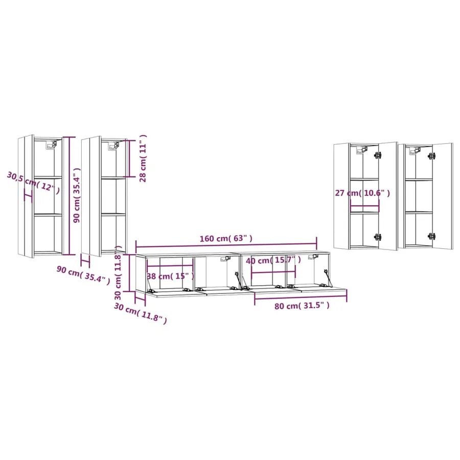 Ensemble de meubles TV 6 pcs Blanc Bois d'ingénierie - 8