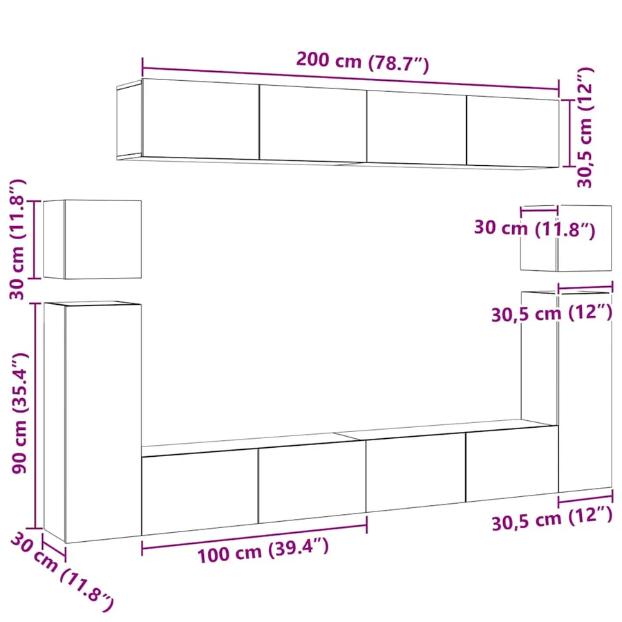 Ensemble de meubles TV 8 pcs Blanc Bois d'ingénierie - 11