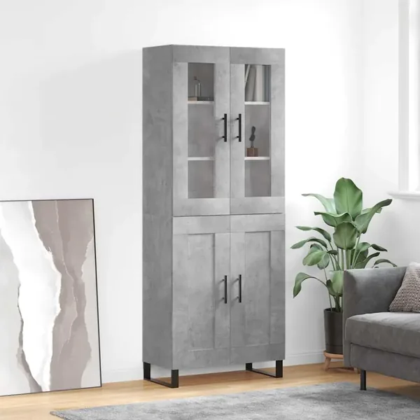 Buffet haut Gris béton 69,5x34x180 cm Bois d'ingénierie