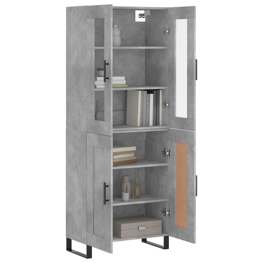 Buffet haut Gris béton 69,5x34x180 cm Bois d'ingénierie - 3