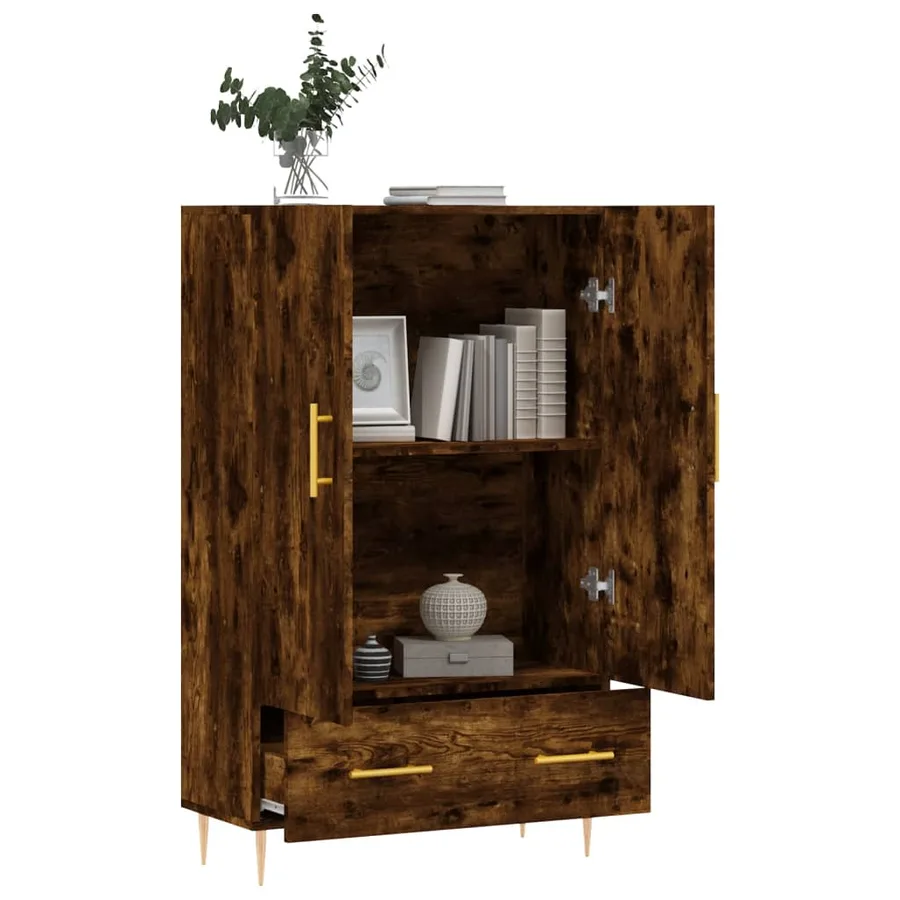 Buffet haut chêne fumé 69,5x31x115 cm bois d'ingénierie - 4