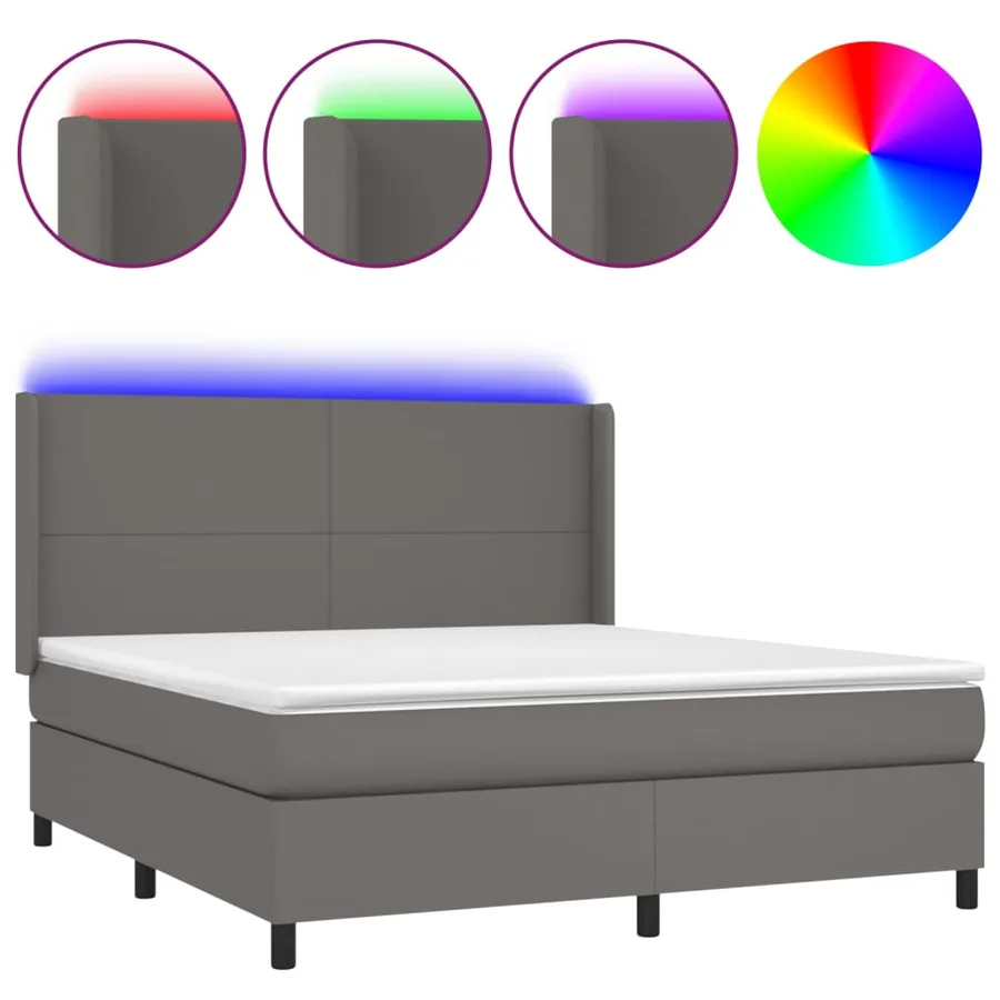 Sommier à lattes de lit matelas LED Gris 160x200 cm Similicuir - 2