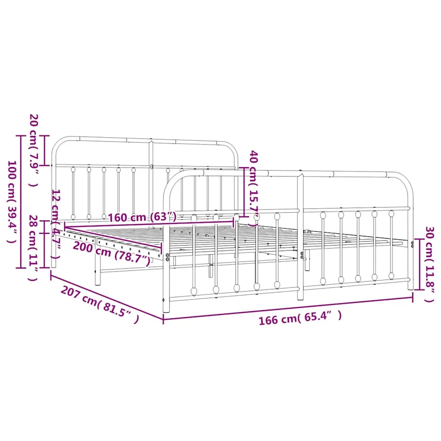 Cadre de lit métal sans matelas et pied de lit blanc 160x200 cm - 10