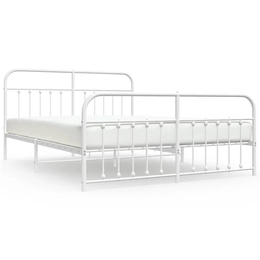 Cadre de lit métal sans matelas et pied de lit blanc 160x200 cm - 2