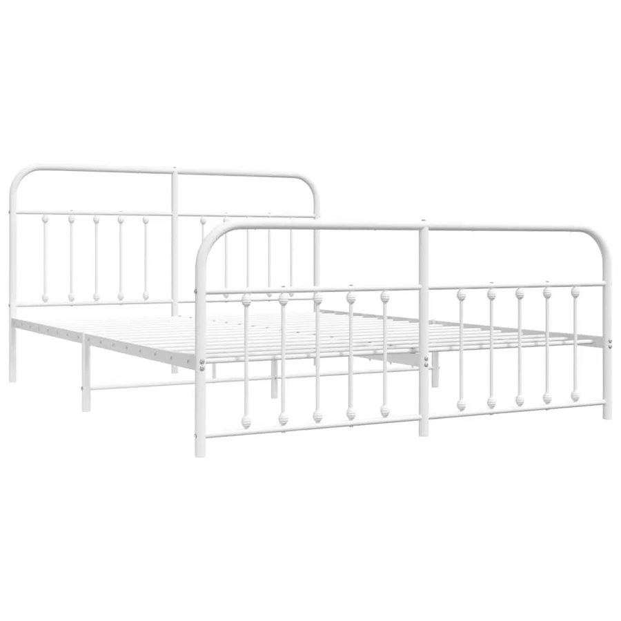 Cadre de lit métal sans matelas et pied de lit blanc 160x200 cm - 3